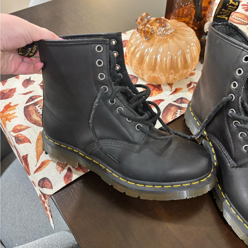 Dr. Martens Black Lace-Up Boots with Yellow Accents - Picture 2 of 6